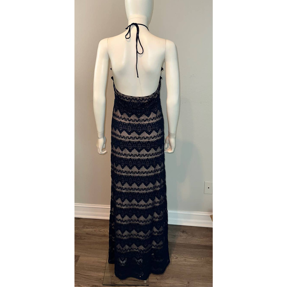 NWT $498 NIGHTCAP Anthropologie "Monaco" navy tan lace maxi dress gown L - Picture 6 of 8